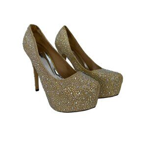 Eye Candie Women's Size 8 Gold Rhinestone‎ Platform Stiletto  Glam Party Pumps